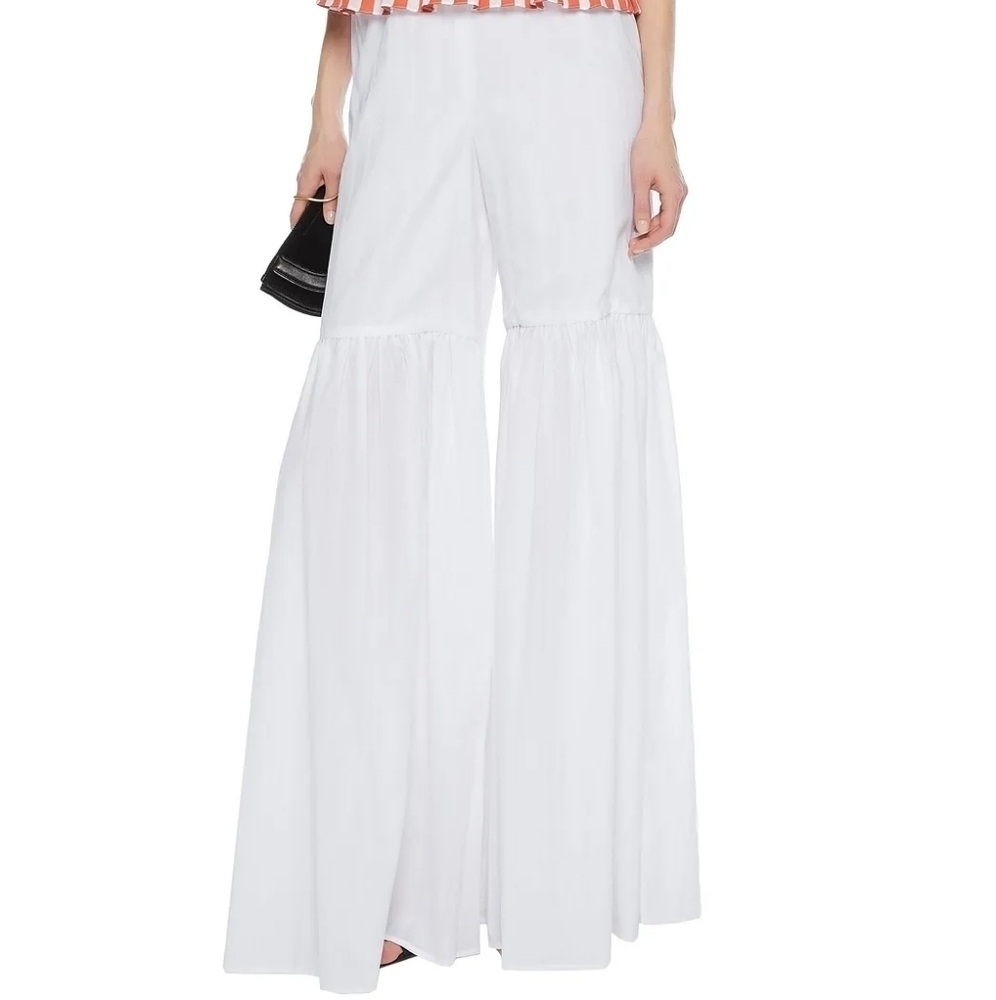 Caroline Constas White Cotton Wideleg Pants M NEW